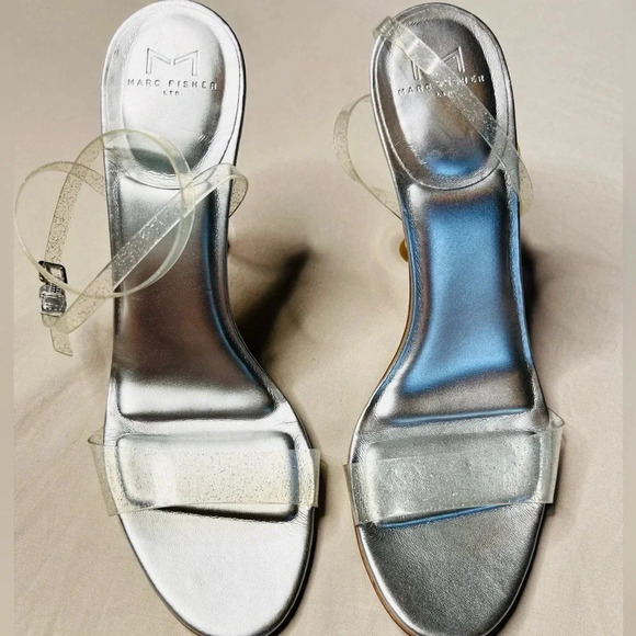 Marc Fisher Calisty Silver Glitter Strappy Stiletto Heels Women Size 9.5 - Picture 3 of 14